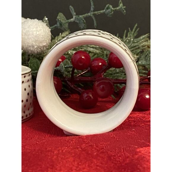 Grace's Teaware White Porcelain Napkin Rings With Gold Polka Dots - Set of 8 - Picture 4 of 8